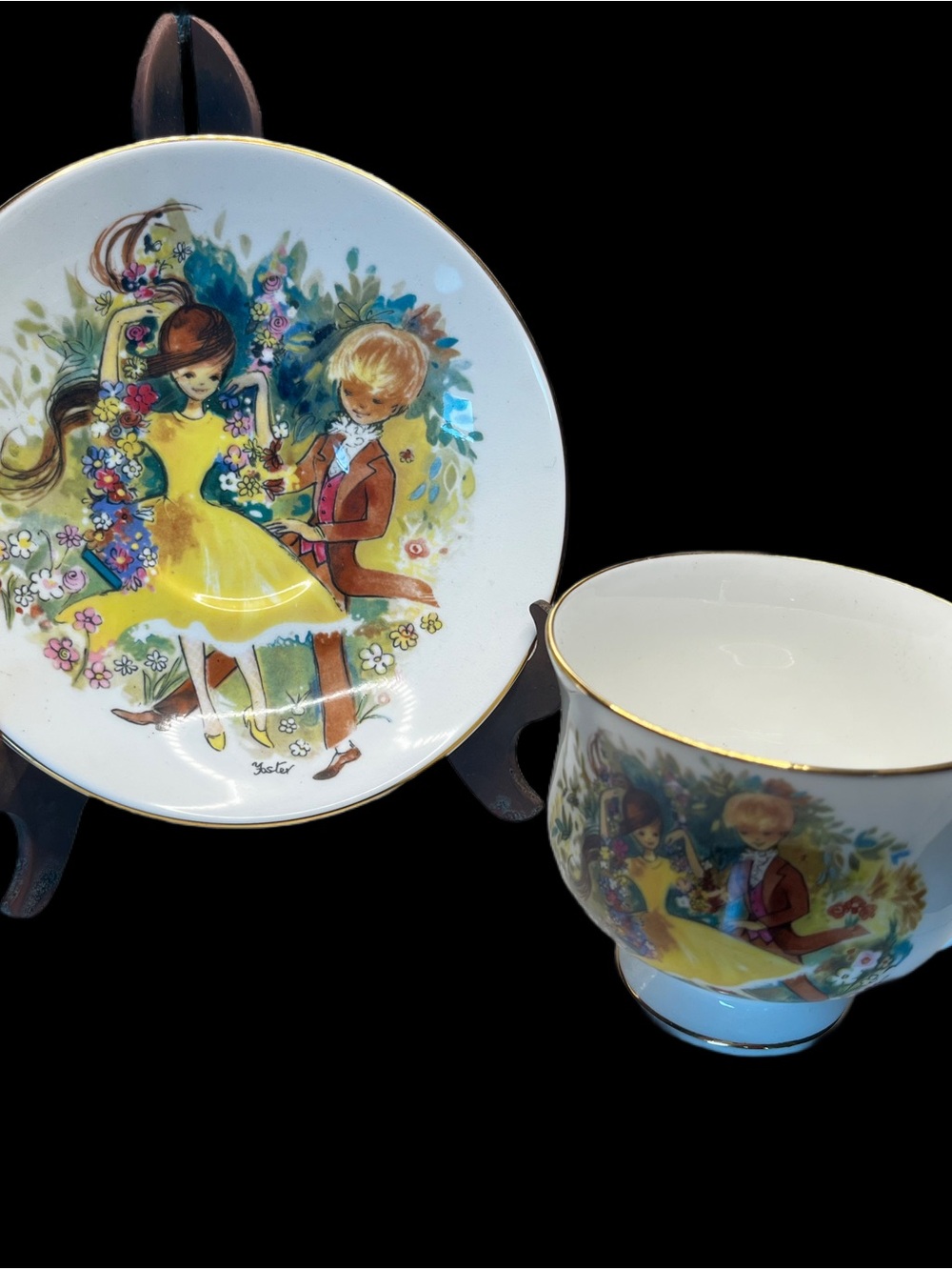 Royal Grafton Bone China Teacup & Saucer Young Couple Dancing Signed by Foster